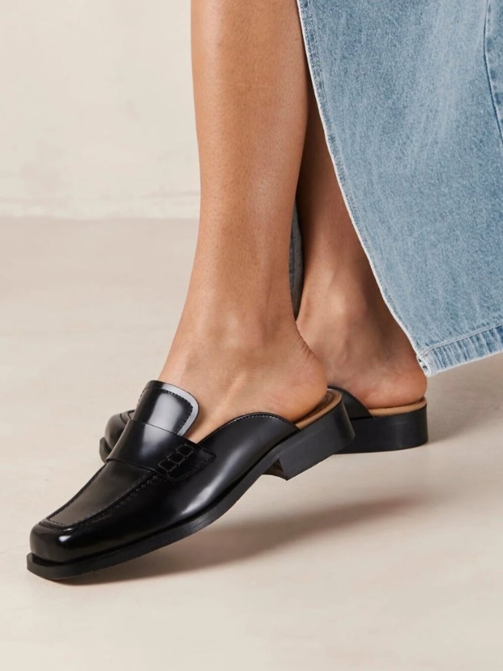 EUC ALOHAS Alfred Black Leather Mule Loafer Women's 38 US 7-7.5 Square Toe - Picture 2 of 12
